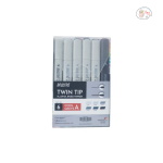BRUSTRO Twin Tip Alcohol Based Marker Sets (CG A (6)) in Crossline PP See Through Box