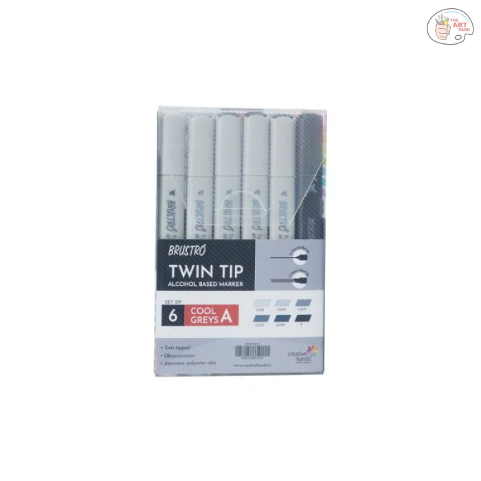 BRUSTRO Twin Tip Alcohol Based Marker Sets (CG A (6)) in Crossline PP See Through Box - Image 5