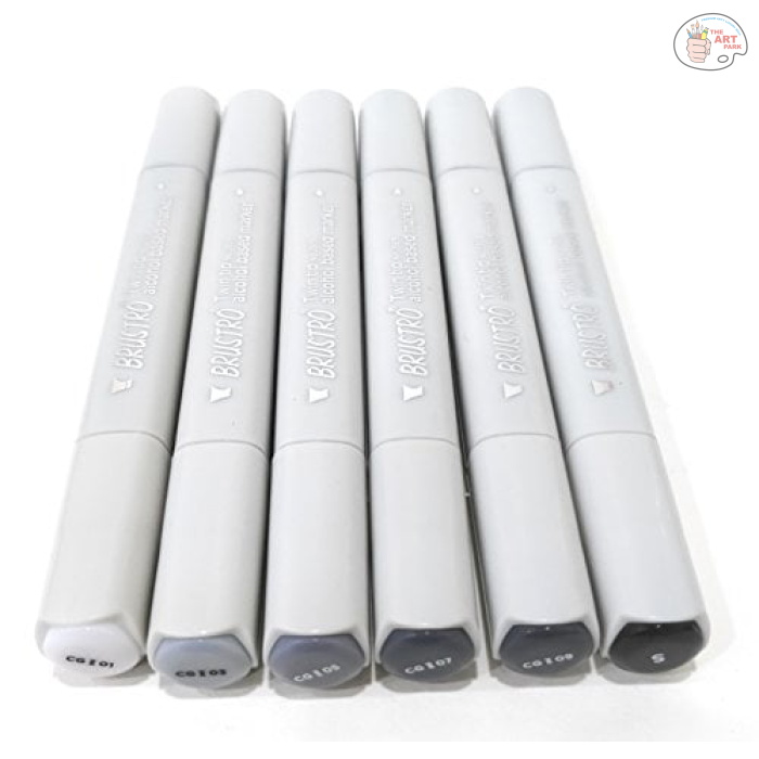 BRUSTRO Twin Tip Alcohol Based Marker Sets (CG A (6)) in Crossline PP See Through Box - Image 2