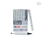 BRUSTRO Twin Tip Alcohol Based Marker Sets 6 (Warm Grey A) in Crossline PP See Through Box - Image 2