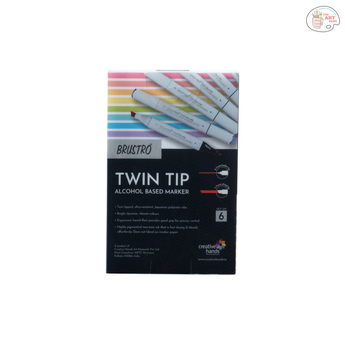 BRUSTRO Twin Tip Alcohol Based Marker Sets 6 (Warm Grey A) in Crossline PP See Through Box - Image 3