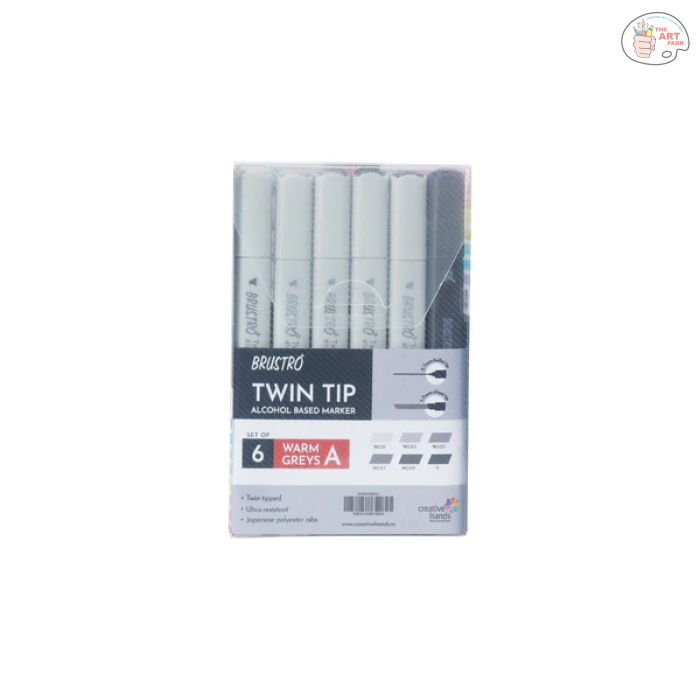 BRUSTRO Twin Tip Alcohol Based Marker Sets 6 (Warm Grey A) in Crossline PP See Through Box - Image 4