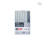 BRUSTRO Twin Tip Alcohol Based Marker Sets 6 (Warm Grey A) in Crossline PP See Through Box