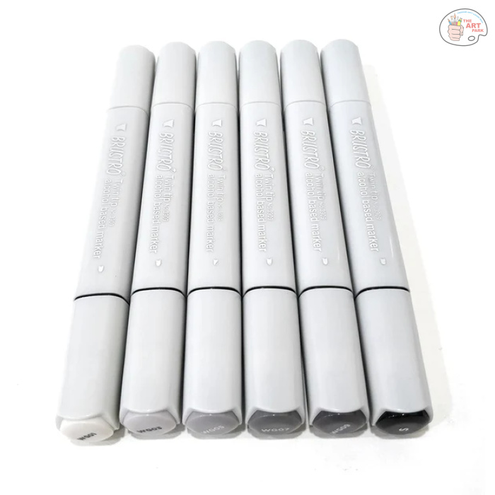 BRUSTRO Twin Tip Alcohol Based Marker Sets 6 (Warm Grey A) in Crossline PP See Through Box - Image 5