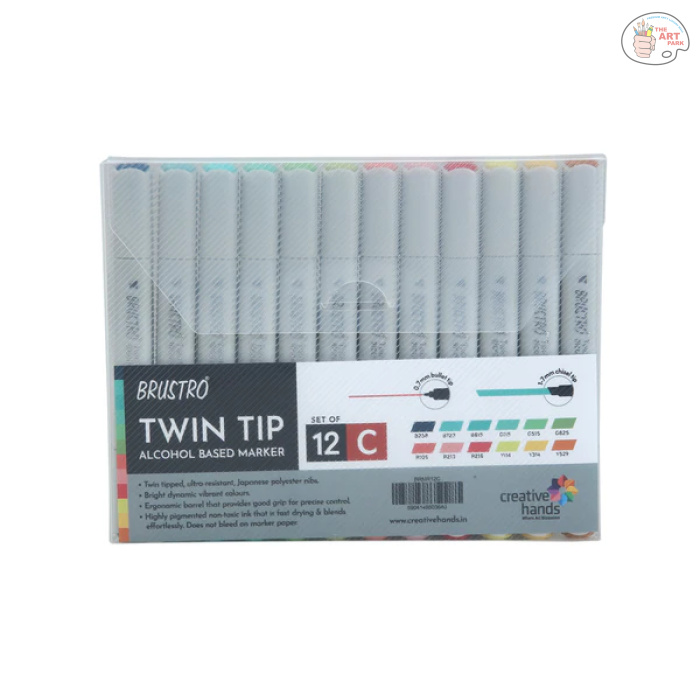 BRUSTRO Twin Tip Alcohol Based Marker Set Of 12 - Basic C in Crossline PP See Through Box - Image 5