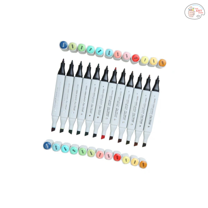 BRUSTRO Twin Tip Alcohol Based Marker Set Of 12 - Basic C in Crossline PP See Through Box - Image 2