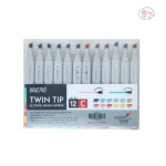 BRUSTRO Twin Tip Alcohol Based Marker Set Of 12 - Basic C in Crossline PP See Through Box
