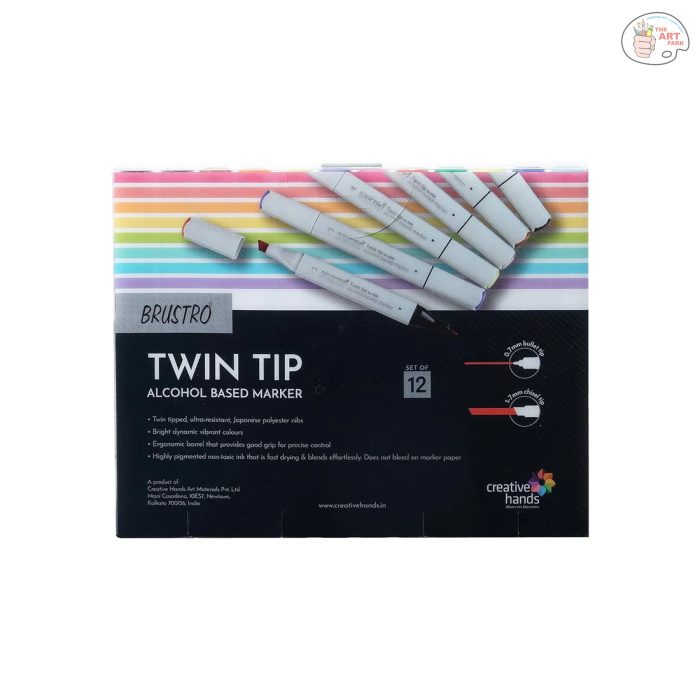 BRUSTRO Twin Tip Alcohol Based Marker Set Of 12 - Basic C in Crossline PP See Through Box - Image 6