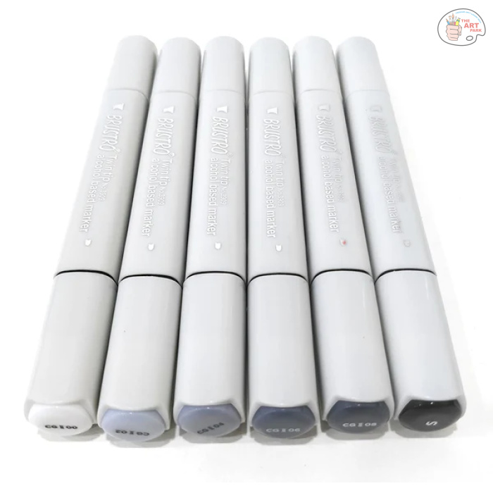 BRUSTRO Twin Tip Alcohol Based Marker Sets (CG B (6)) in Crossline PP See Through Box - Image 2