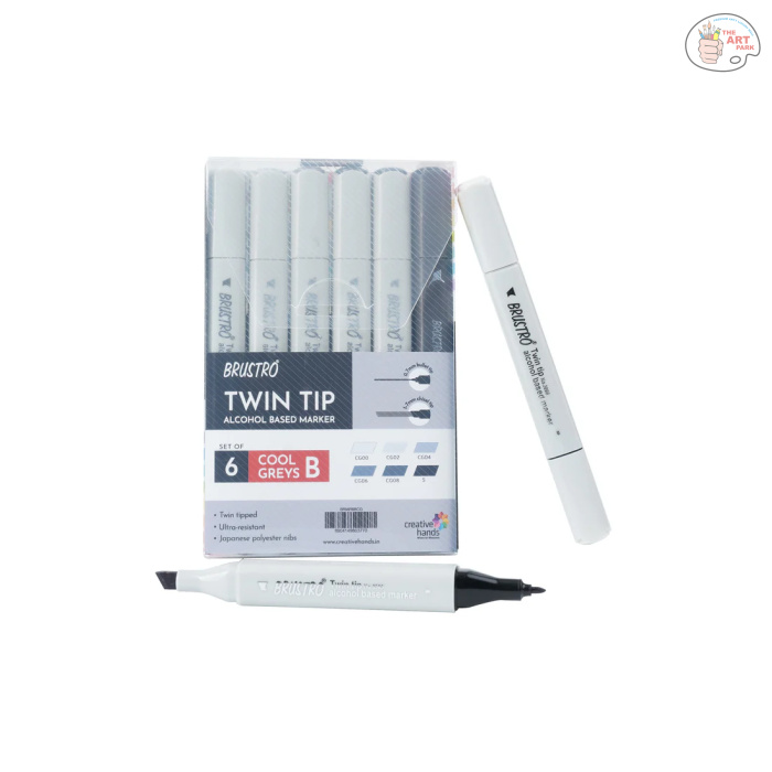 BRUSTRO Twin Tip Alcohol Based Marker Sets (CG B (6)) in Crossline PP See Through Box - Image 3