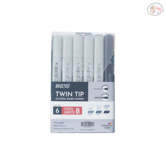 BRUSTRO Twin Tip Alcohol Based Marker Sets (CG B (6)) in Crossline PP See Through Box - Image 6