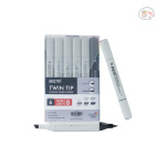BRUSTRO Twin Tip Alcohol Based Marker Set of 6 - Warm Greys Set B in Crossline PP See Through Box - Image 2