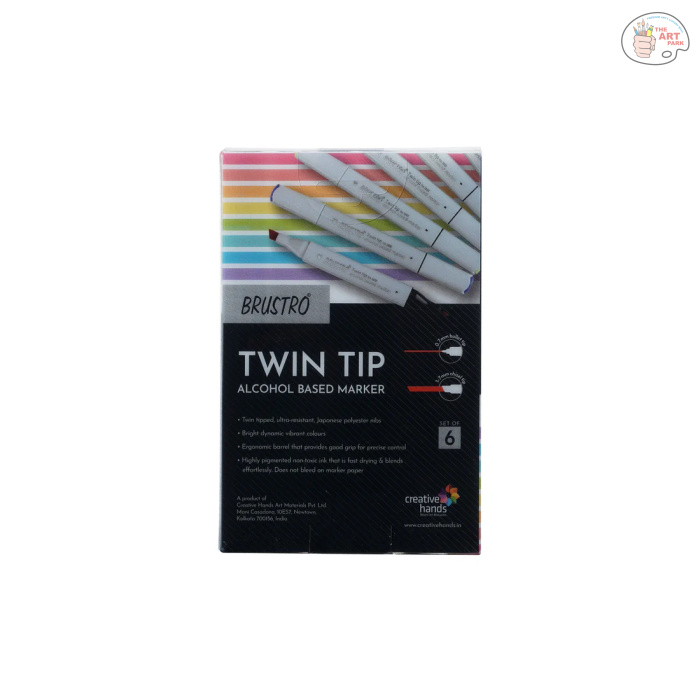 BRUSTRO Twin Tip Alcohol Based Marker Set of 6 - Warm Greys Set B in Crossline PP See Through Box - Image 3