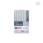 BRUSTRO Twin Tip Alcohol Based Marker Set of 6 - Warm Greys Set B in Crossline PP See Through Box