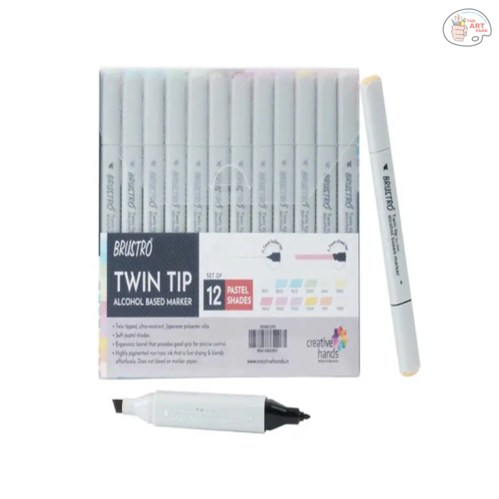 Brustro-Twin-Tip-Alcohol-Based-Marker-Set-of-12-Warm-Greys-Canvazo-67010092 BRUSTRO Twin Tip Alcohol Based Marker Set of 12 - Pastel SHADES - Image 1