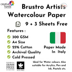 Brustro Artists Watercolour Paper, 300 GSM, A4-25% Cotton, Cold Pressed, 9 + 3 Sheets Free - Image 2