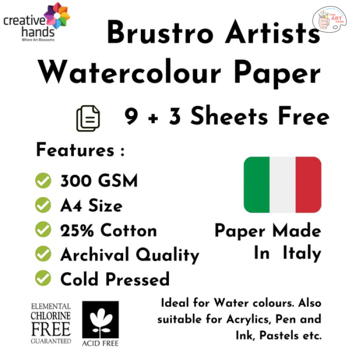 Brustro Artists Watercolour Paper, 300 GSM, A4-25% Cotton, Cold Pressed, 9 + 3 Sheets Free - Image 2