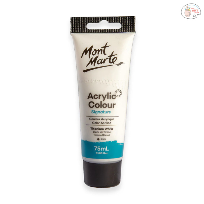 Mont-Marte-Acrylic-Colour-Paint-Signature-75ml-Tube-MSCH7501-V07-F MONT MARTE Acrylic Colour Paint Signature 75ml (2.5 US fl.oz) Tube - Titanium White SKU: MSCH7501 - Image 1