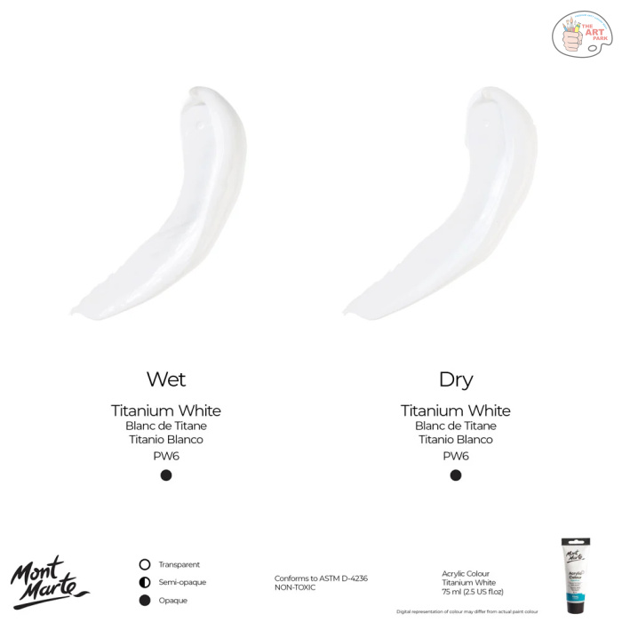 MONT MARTE Acrylic Colour Paint Signature 75ml (2.5 US fl.oz) Tube - Titanium White SKU: MSCH7501 - Image 6