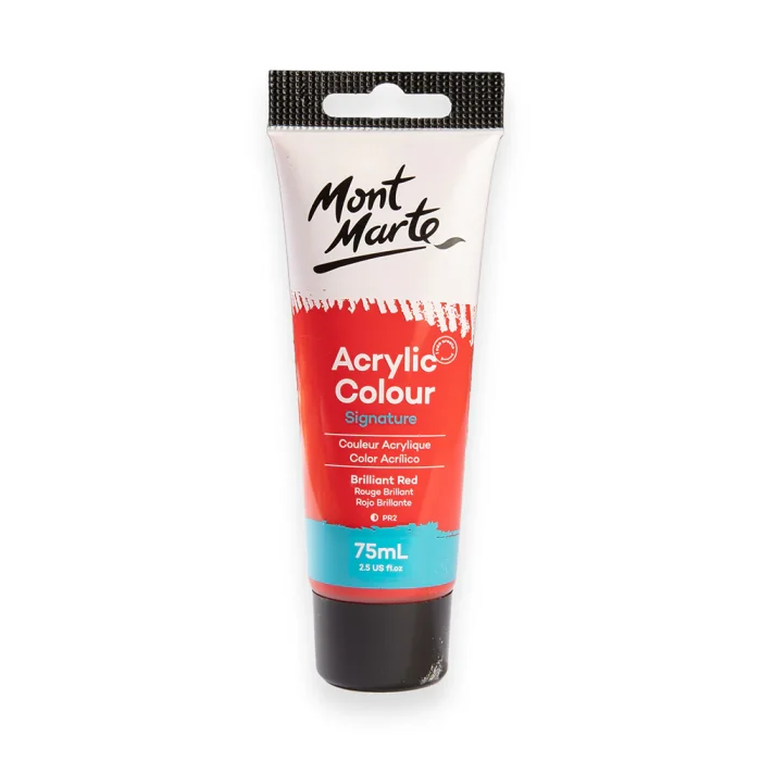 Mont-Marte-Acrylic-Colour-Signature-75ml-Tube-Brilliant-Red-MSCH7510-V07-F MONT MARTE Acrylic Colour Paint Signature 75ml (2.5 US fl.oz) Tube - Brilliant Red SKU: MSCH7510 - Image 1