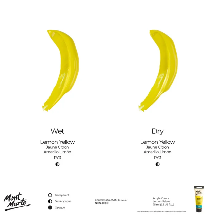 MONT MARTE Acrylic Colour Paint Signature 75ml (2.5 US fl.oz) Tube - Lemon Yellow - Image 7