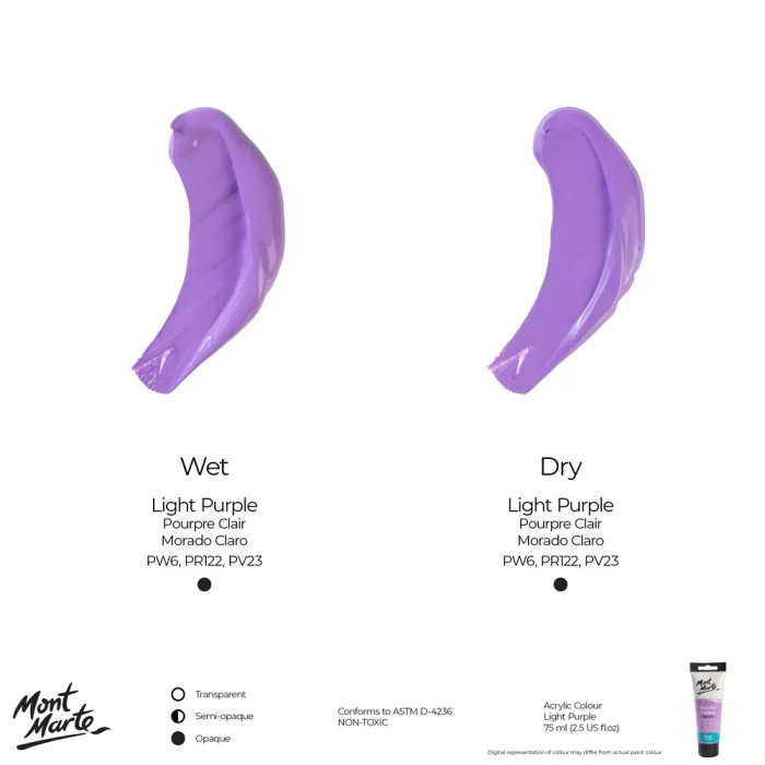 MONT MARTE Acrylic Colour Paint Signature 75ml (2.5 US fl.oz) Tube - Light Purple SKU: MSCH7515 - Image 9