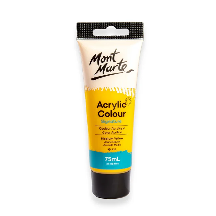Mont-Marte-Acrylic-Colour-Signature-75ml-Tube-Medium-Yellow-MSCH7504-V07-F MONT MARTE Acrylic Colour Paint Signature 75ml (2.5 US fl.oz) Tube - Medium Yellow - Image 1
