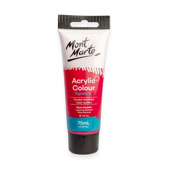 Mont-Marte-Acrylic-Colour-Signature-75ml-Tube-Rose-Madder-MSCH7535-V07-F MONT MARTE Acrylic Colour Paint Signature 75ml (2.5 US fl.oz) Tube - Rose Madder SKU: MSCH7535 - Image 1