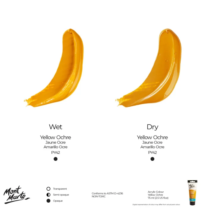 MONT MARTE Acrylic Colour Paint Signature 75ml (2.5 US fl.oz) Tube - Yellow Ochre SKU: MSCH7505 - Image 8