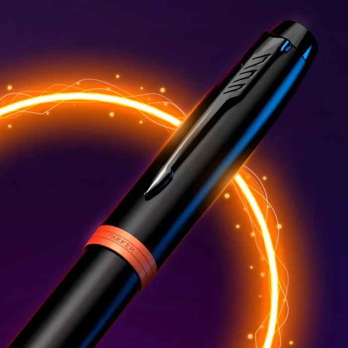 Parker IM Vibrant Rings Fountain Pen - Flame Orange Black TRIM (M) - Image 2