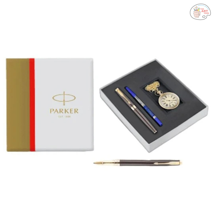 PARKER ASTER LACQUE BLACK GOLD TRIM ROLLER BALLPEN WITH FREE POCKET WATCH - Image 5