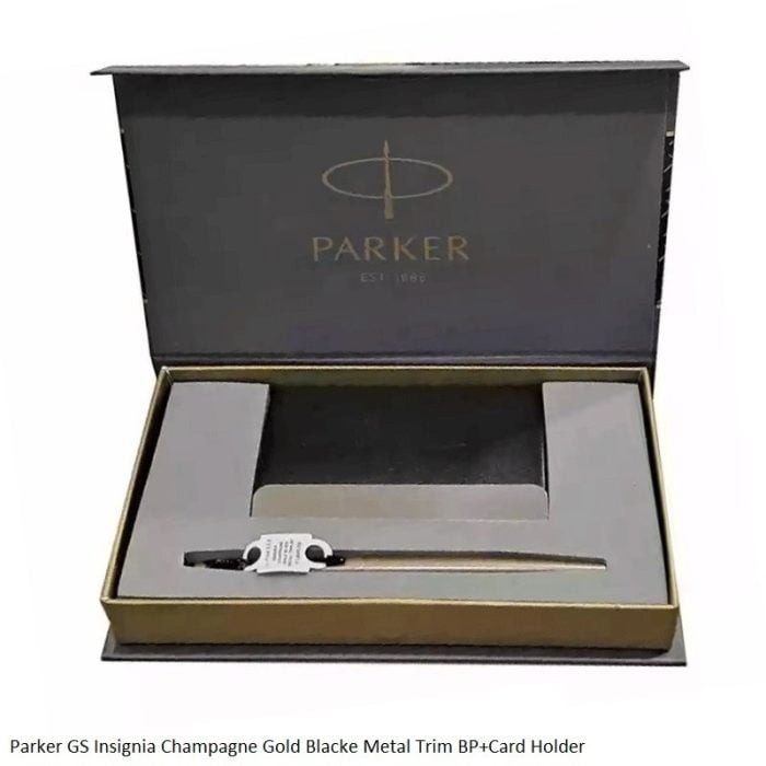 PARKER INSIGNIA CHAMPGNE GOLD  BLACK METAL TRIM BALLPEN WITH KEYCHAIN - Image 5