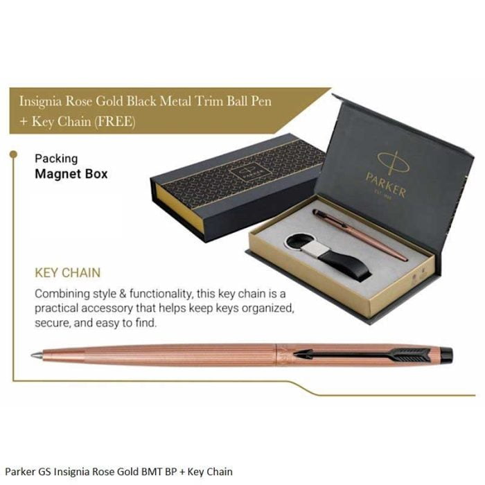 PARKER INSIGNIA ROSE GOLD WITH BLACK MATTE TRIM BALLPOINT SLIM PEN WITH KEY CHAIN - Image 1