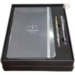 parker aster Matte black gold trim roller ball pen with free grey LARGE notebook - Image 2