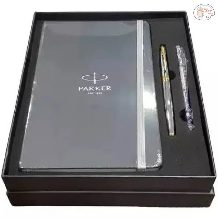 parker aster Matte black gold trim roller ball pen with free grey LARGE notebook - Image 2