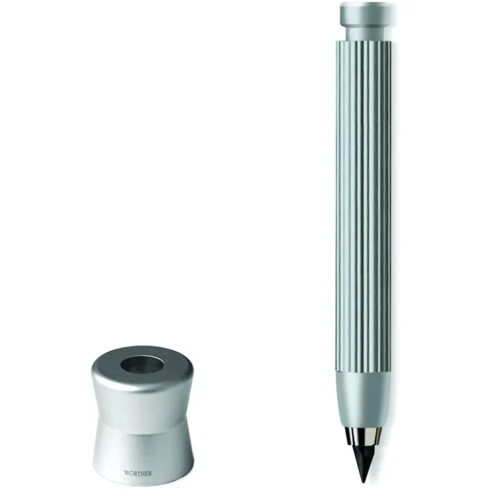 Worther Profil Natural GRAY Aluminium mechanical pencil with 5.6 mm 4B graphite lead Penstand cum sharpner - Image 2
