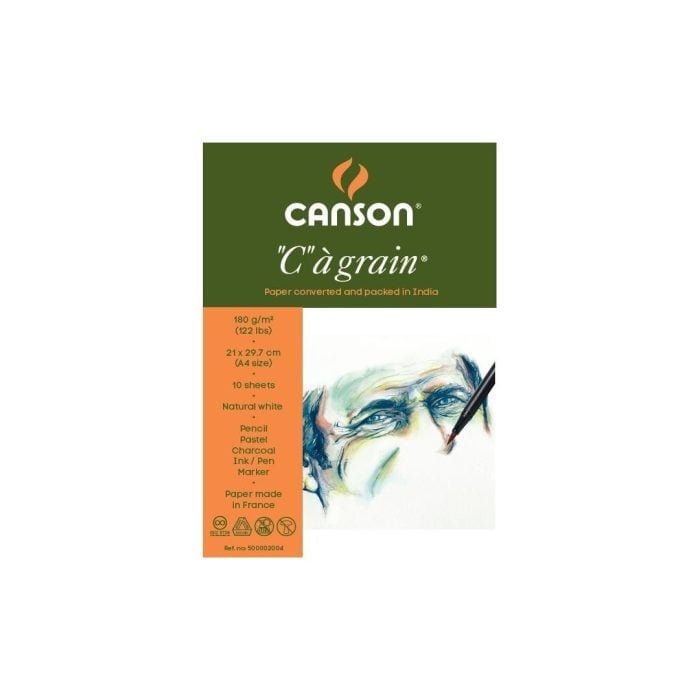 Canson C à Grain Drawing 180 GSM Fine Grain 29.7x42cm; A4 Paper Sheets (Natural White, 10 Sheets) - Image 1