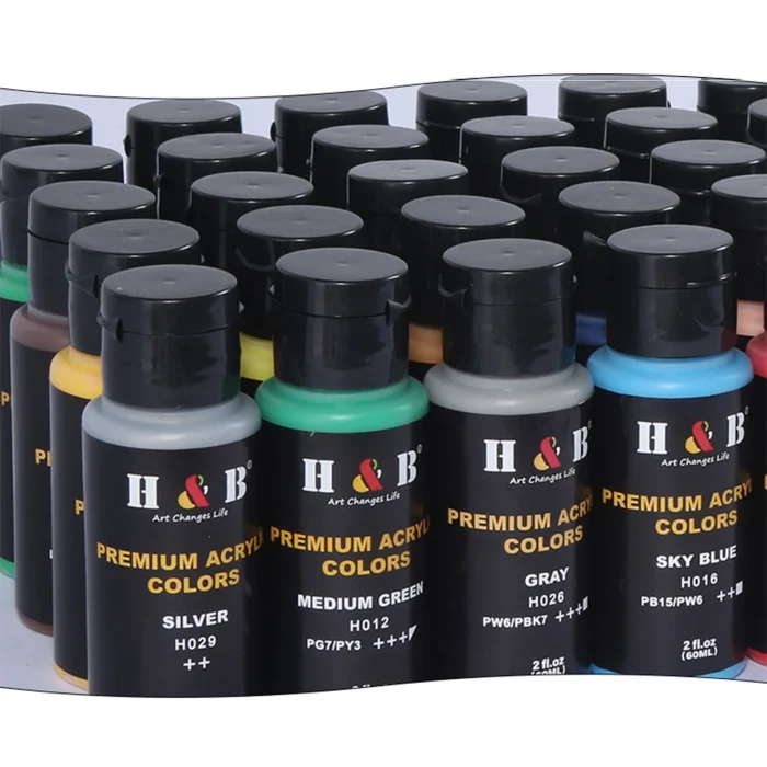 H&B 30 Colors Acrylic Paint Set, 2oz/60ml Bottles, Art Supply Set for Artists, on Painting Canvas Wood Ceramic Fabric - Image 5