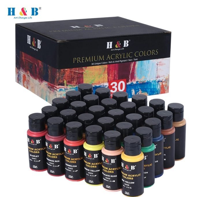 H&B 30 Colors Acrylic Paint Set, 2oz/60ml Bottles, Art Supply Set for Artists, on Painting Canvas Wood Ceramic Fabric - Image 2