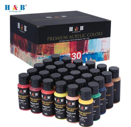H&B 30 Colors Acrylic Paint Set, 2oz/60ml Bottles, Art Supply Set for Artists, on Painting Canvas Wood Ceramic Fabric