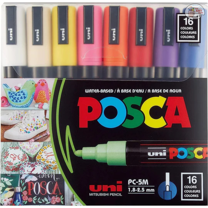Uniball Posca 5M Markers with Medium Point 1.8MM-2.5MM Pen Tip (Fabric, Glass Paint, Metal Paint) SET OF 16 - Image 2