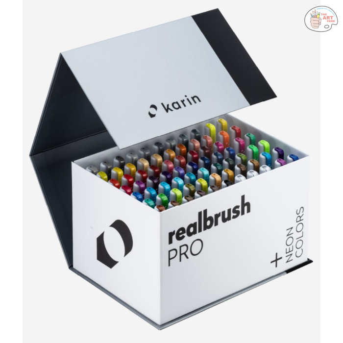 Untitled design (1) Karin Mega Box Plus – 72 Colours + 3 Blenders, Brush Marker Pro – Water-Based Brushpens Suitable for Painting, Drawing and Handlettering, Multi-Colour, Neon Colours Included - Image 1