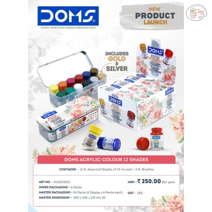 DOMS ACRYLIC COLOUR 12 SHADES AND 2 BRUSHES FREE