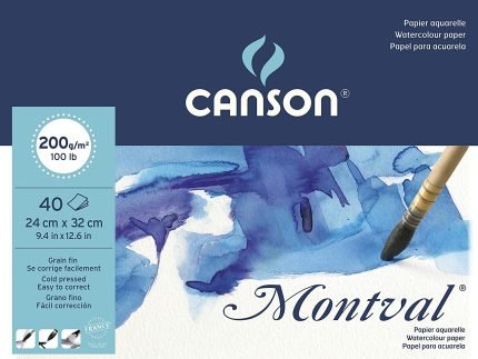 Canson Watercolor Montval Pads 200 GSM 40 sheets (A4+ Size:24x32cms) Cold pressed