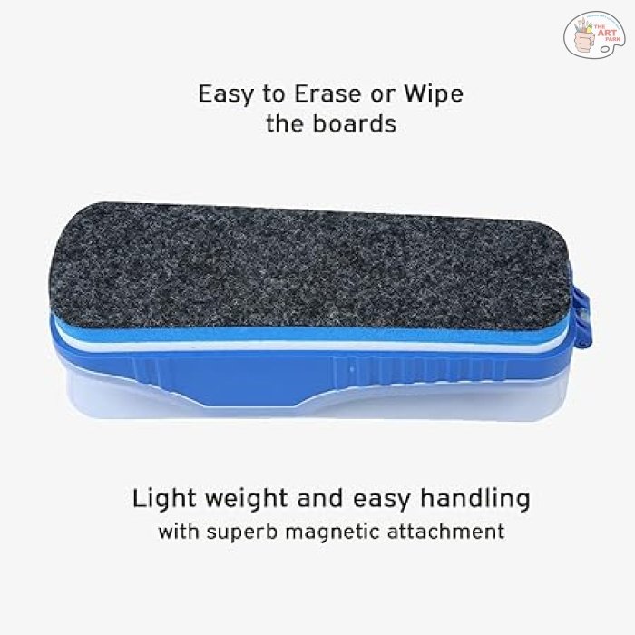 DOMS Fine Magnetic Whiteboard Duster Marker Set | Easy to Wipe | Refillable White Board Marker with Good Grip | Set of 2 Markers & 1 Duster | Blue & Black Ink, Pack of 1 - Image 3