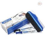 DOMS Fine Magnetic Whiteboard Duster Marker Set | Easy to Wipe | Refillable White Board Marker with Good Grip | Set of 2 Markers & 1 Duster | Blue & Black Ink, Pack of 1