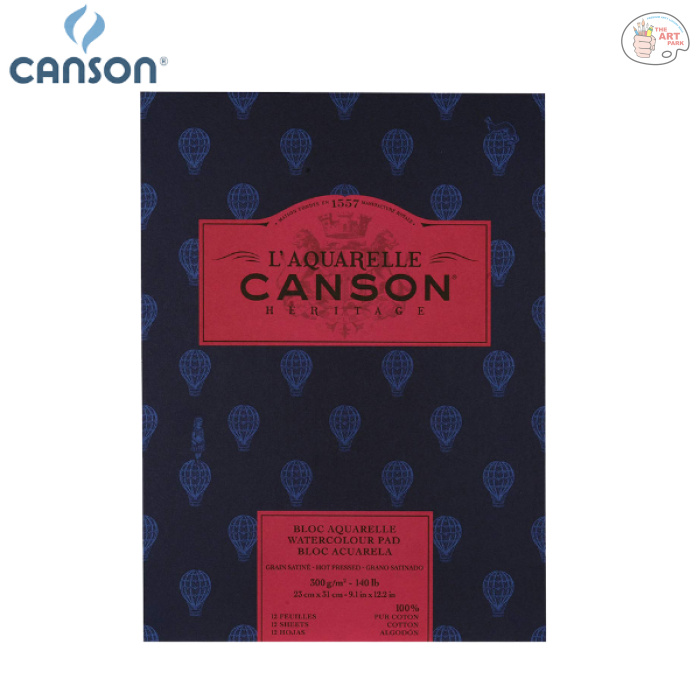 CANSON HERITAGE SHORT SIDE Hot Pressed Cotton 300gsm 23cm x 31cm (white Paper Pad 12sheets) - Image 1