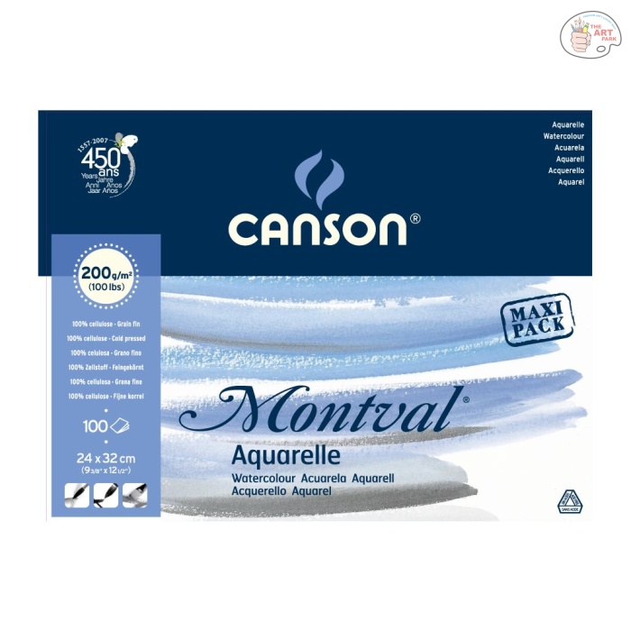 0807353_24x32_200g_100F_V - copie CANSON MONTVAL WATER COLOUR PADS 100 SHEETS 200Gsm COLD PRESSED 25% COTTON 24 x 32 CM - Image 1