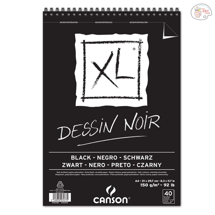 400039086 Canson XL Dessin - Black Paper - Smooth + Light Grain 150 GSM A4 (21x 29.7 cm or 8.3 x 11.7'') - Album of 40 Sheets - Image 1