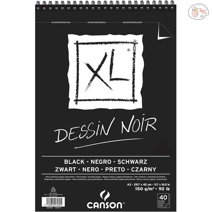 400039087 Canson XL Dessin - Black Paper - Smooth + Light Grain 150 GSM A3 (29.7x 42 cm or 11.7 x 16.5'') - Album of 40 Sheets - Image 1